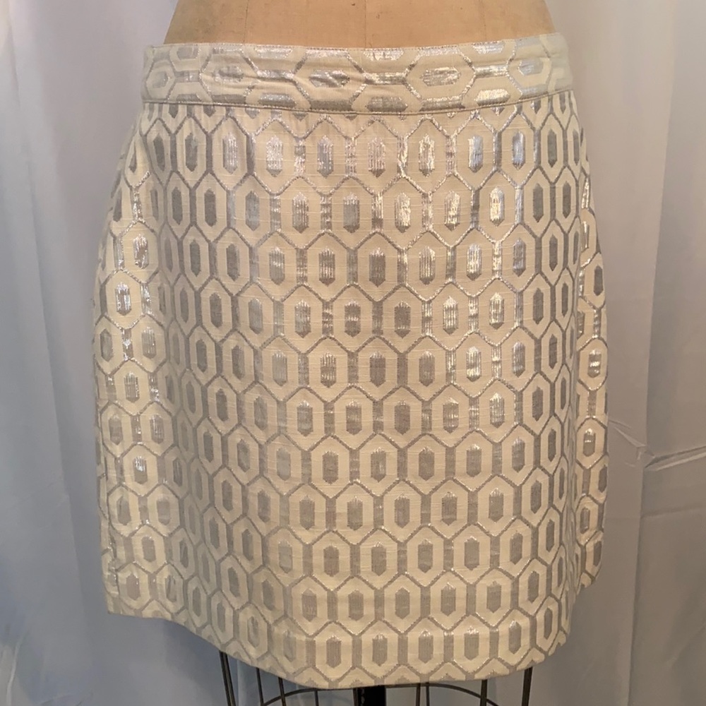 Cream with silver geometric brocade, a-line mini skirt!